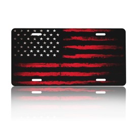 CTVSLFU Front License Plate Cover – Aluminum Metal Car Accessory, Rust-Proof Novelty Vanity Tag Decor for Men & Women, 6x12 with 4 Holes - Black Red American Flag 001