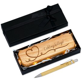Sinseike Ballpoint Pen and Wooden Box with Engraving in Gift Box, Inspirational Sustainable Gift for Colleagues, Friends, Family (Favourite Colleague)