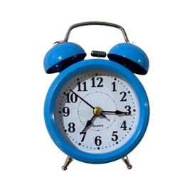 Retro Twin Bell Mini Alarm Clock, Analog Quartz Display, Blue Old Fashioned Wake Up Clock