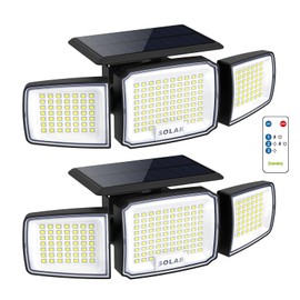 DAMINY Solar Security Light with Motion Sensor,Super Bright LED,Solar-Motion Lights Outdoor Waterproof,Easy Install,3 Heads 270°Wide Angle Flood Light with 3 Lighting Modes-2 Pack