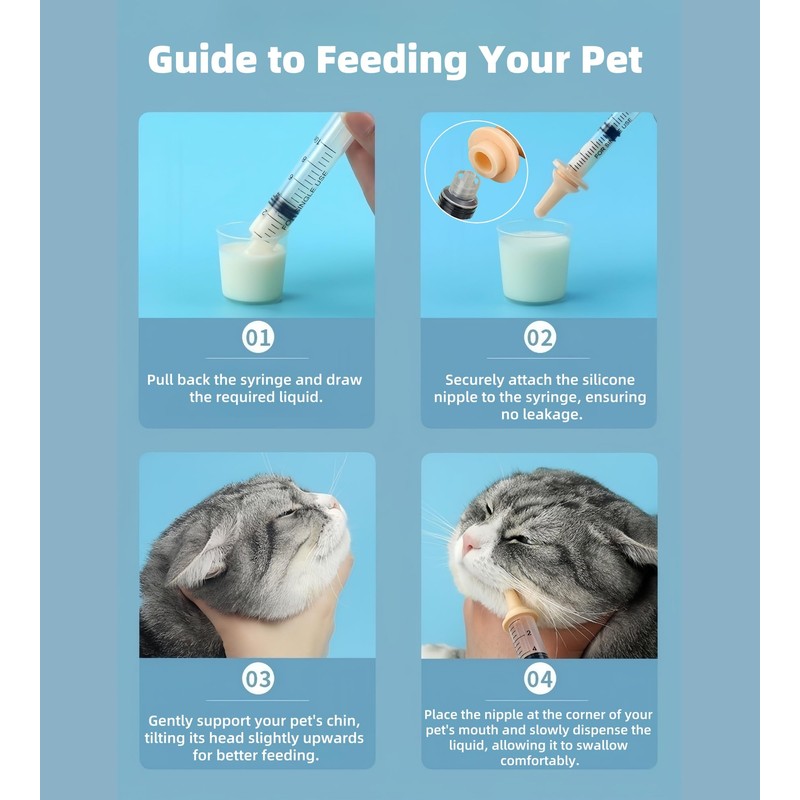 Pet Nursing Kit, Kitten Bottle Feeding Set with Nursing Nipples,