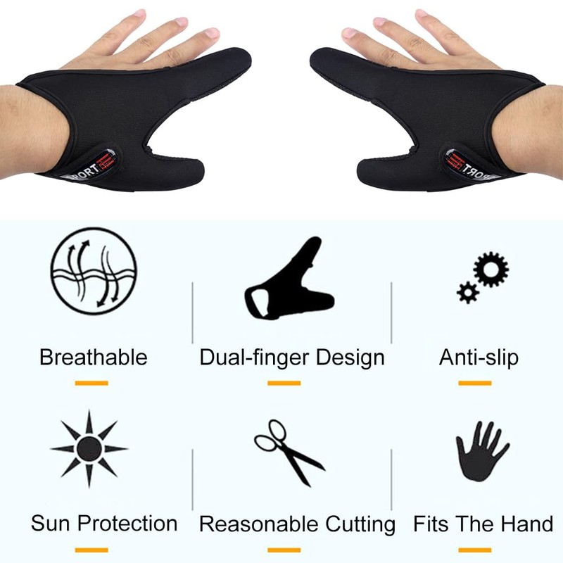 2Pcs Fishing Protective Gloves Finger Stall, Black Thumb + Index
