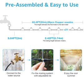 Bonviee Misters for Outside Patio - 75FT Misting Cooling System with 28 Brass Nozzles and 3/4" Adapter, 23M DIY Outdoor Misters Kit for Garden, Greenhouse, and Patio Cooling