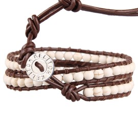 KELITCH New Leather 2 Wraps Bracelets White Turquoise Beads Bracelets Hand Braided Adjustable Bracelets Bangles