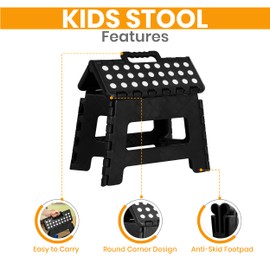 Utopia Home Folding Step Stool - (Pack of 1) Foot Stool with 9 Inch Height - Holds Up to 300 lbs - Lightweight Plastic Foldable Step Stool for Kids, Kitchen, Bathroom & Living Room (Black)