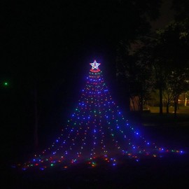 Christmas Waterfall String LED Lights with Star Topper – 8 Modes, White/Warm White/Multicolor Options, Plug-in Corded & Solar Powered, Indoor & Outdoor Holiday Decoration (Multicolor, Corded Electric)