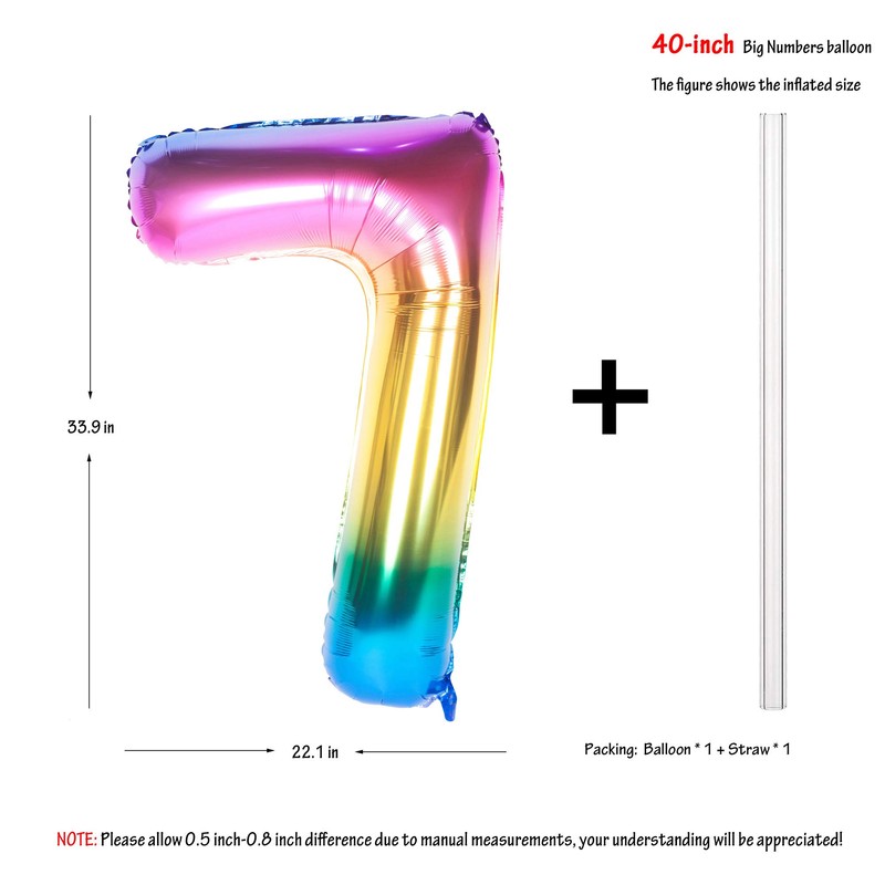 40 Inch Rainbow Digit Helium Foil Birthday Party Balloons (Dark