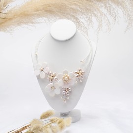 AeraVida Statement Floral Mother of Pearl & Cultured Freshwater Pink Pearl Elegant Cluster Choker Wrap Necklace for Woman