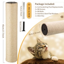 2 Root Cat Scratching Post Replacement 17.72x3.54 Cat Tree Scratch Post Replacement Natural Sisal Pole Cat Scratch Post Refill Pole Part with M8 Screws for Kitten Tree Tower Cat Furniture Accessories