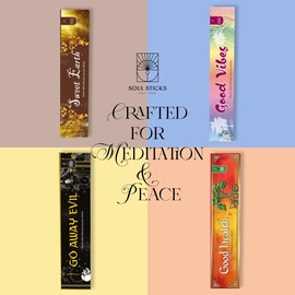 SOUL STICKS Handcrafted Incense Sticks Variety 4 Pack | 100% Natural Masala Incense Organic Home Fragrance Agarbatti | 15 Grams 10 Incense Sticks Per Pack (Positive Vibes)