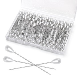 Kogyxe 150 Pcs Corsage Pins, Boutonniere Pins, Long Teardrop Pearl Head Pins, White Straight Head for DIY Decoration, Wedding, Jewelry Flower Decoration