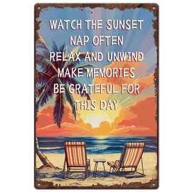 SUPERDANT Metal Sign With Beach And Sunset Motivation Tin Sign Beaches Ocean Retro Tin Sign Wall Art Vintage Sign Decor For Bedroom Living Room Outdoor Beach House