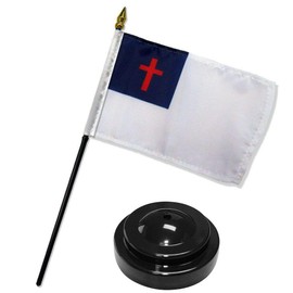 JumpingLight Christ Christian Cross Flag 4"x6" Desk Set Table Stick Black Base - Quality Flags