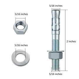 Wensilon 5/16x2" 10Pcs Inch Standard Fasteners for Heavy-Duty Zinc Wedge Anchors for Cement and Concrete
