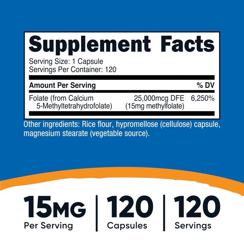 Nutricost L-Methylfolate 15mg, 120 Capsules (5-MTHF) - Vegan, Non-GMO, Gluten