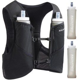 Build & Fitness LITEVEST Running Vest with 2 x 500 ml Soft Flasks - 7 Pockets, Lightweight, Breathable Hydration Vest - Premium, Safe, Comfortable and Stylish for Training, Trails, Marathons and