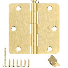 AmzGod Door Hinges Satin Brass - 30 Pack Gold Door Hinges 3.5 Inch Rounded Interior Door Hinge with 1/4" Radius - 3 1/2 Inches Flat Iron Brass Hinges for Residential Standard Doors