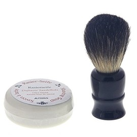 Aura Workshop, Shaving Brush & Shaving Soap Grey Badger Brush with 100 g Sandalwood Shaving Soap Gift Box