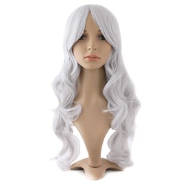 MapofBeauty MapofBeauty 24 Inch/60 cm Charming Synthetic Fiber Long Wavy Women Party Wig (Silver Grey)