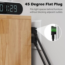 45 Degree 2 Prong Polarized Power Extension Cord 4 FT/2 Pack, Angled Low-Profile Plug, Light Duty 18 Gauge 125V/10A SPT-2 Cable for Indoor Home Office Lights Appliances, ETL+Ties-Black