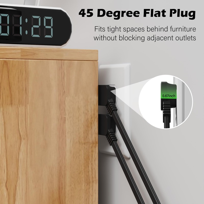 45 Degree 2 Prong Polarized Power Extension Cord 4 FT/2