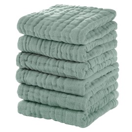 Unnivoll Muslin Baby Washcloths 6 Pack, 100% Cotton Wash Cloths for Babies, Large 12''X12'' Absorbent and Soft for Newborn Boys Girls - Dark Green