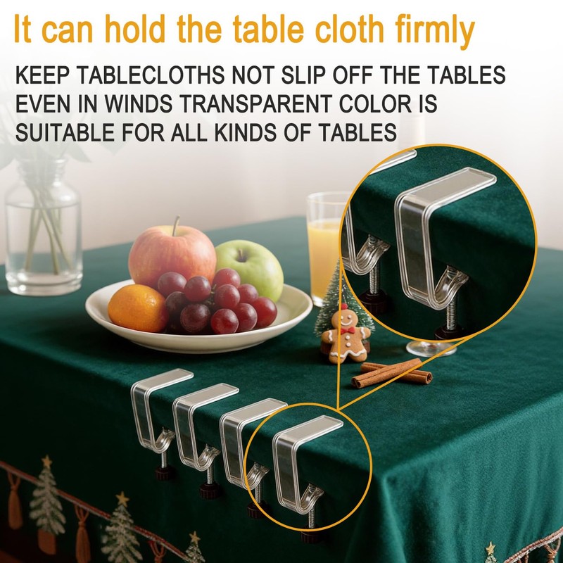 12 Pieces Clear Tablecloth Clips, Adjustable Plastic Table Cover Holders,