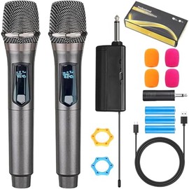 2 Pcs Micrófono de Karaoke Inalámbrico, Micrófonos Dinámicos Recargables, Bocina Portátil Inalambrico Karaoke con Receptor USB, para Fiestas, Reunión,
