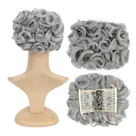 SWACC Short Messy Curly Dish Hair Bun Extension Easy Stretch hair Combs Clip in Ponytail Extension Scrunchie Chignon Tray Ponytail Hairpieces (Silver)