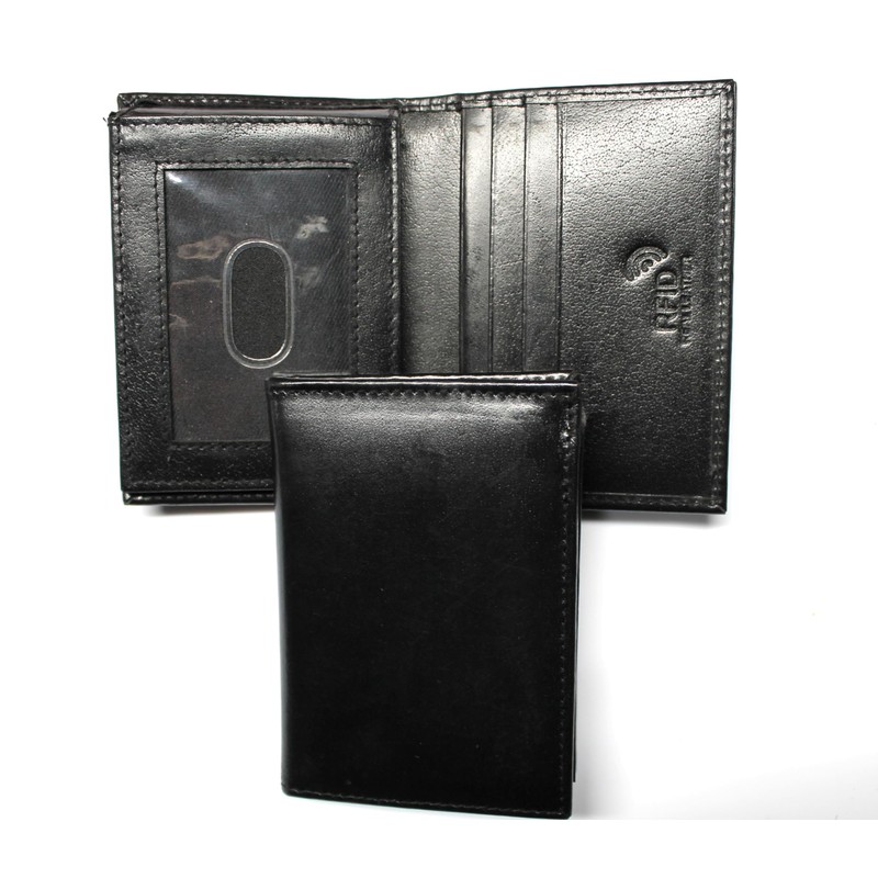 L-Fold Credit Card Trifold Black Leather Wallet - RFID Blocking