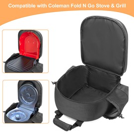 GRAOSO Camping Grill Bag Compatible with Coleman Fold N Go Grill & Stove, Portable Gas Stove Carrying Case with 2 Side Pockets for 1lb Propane Cylinders, and Tools Pockets, Black