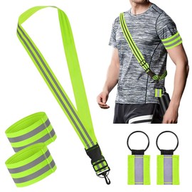 MANJIAMEI 5 Pieces Reflective Running Gear Kit, Adjustable Elastic Reflective Sash High Visibility Reflective Armbands Safety Reflector Keychains for Running Cycling Dog Walking Jogging Night Safety