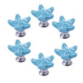 ZILucky Starfish Ceramic Drawer Pulls Handles for Nursery Dresser Cupboard Wardrobe Cabinet Kitchen Beach Ocean Theme Knobs Pack of 6 (Blue)