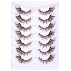Brown Eyelashes Fairy Lashes Cat Eye Wispy False Eyelashes Strip Lashes Mink Fluffy Strip Lashes Brown Fox Eye Long Volume Fake Eyelashes 7 Pairs ALICROWN