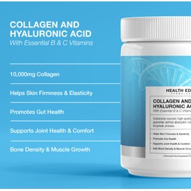 Collagen with Hyaluronic Acid - High Strength 10,000mg - Plus 9 Vitamins - for Skin, Hair, Nails, Gut Health, Bones, Muscles & Joints. Sustainably Sourced. No Additives. Made in UK