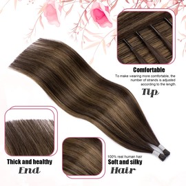 KPVXXVE 16inch Itip Hair Extensions Real Human Hair Ombre Color Dark Brown to Ash Brown Highlights Fusion Hair Extensions #2/8/2 Itip Human Hair Extensions Straight Remy Hair 60s 45g