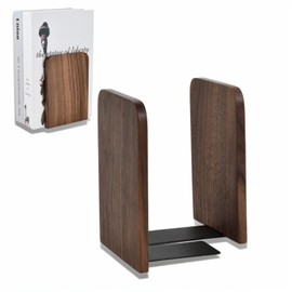 Pack of 2 Walnut Wood Bookends, 17 x 12 cm, Decorative Wooden Bookends, for Organising Home, Office, School and Library, Suitable for Heavy Books, CD, Records