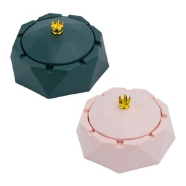 Bekecidi 2 PCS Ashtray with Lid, Crown Stainless Steel Ashtray, Desktop Smoking Ash Tray, Windproof Ash Holder for Smokers, Ashtray for outdoor Indoor Home Office Garden Bar (Pink, Green)