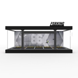 Hot Cars Wheels Display Case - 1/64 Scale Die-cast Model Car Display Case with LED Light and Acrylic Cover, Hot Diecast Wheels Parking Garage Dioramas with 9 Parking Spaces