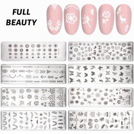 Nail Art Stamping Kit 8 Pezzi Nail Art Stamping Piatti con Raschietto e Stamper per Nail Art Manicure Decorazioni per Unghie