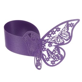 sourcing map 100Pcs Butterfly Paper Napkin Rings, 3D Laser Cut Cutout Paper Napkin Holder for Weddings Party Serviette Table Decoration Restaurant (Deep Purple)
