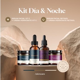 COLLAGENIC 4 Pack Skincare Día y Noche | 2 Serums Faciales + Crema Aclarante con FPS + Crema con Retinol | Retinol, Vitamina C, Ácido Hialurónico, Colágeno Hidrolizado | 4 Piezas