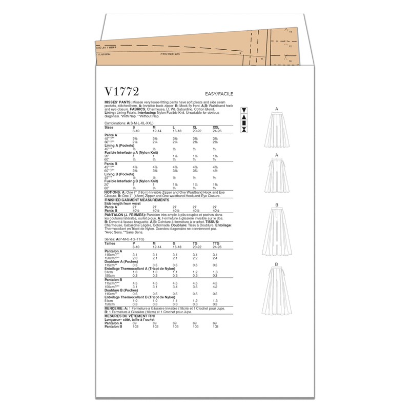 Vogue Patterns V1772A Misses Skirt/Pants S-M-L-XL-XXL, White