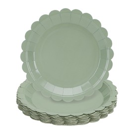 Growswally 30 Pcs Sage green Plates 7 Inch Sage green Scalloped Plates Disposable Dessert Plate for Wedding Baby Shower Birthday Party