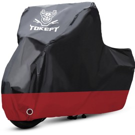 Tokept Motorcycle Cover Waterproof Outdoor, Motorbike Scooter Covers with Lock-Holes, Storage Bag Compatible with Harley Davidson Kawasaki Yamaha Honda (Up to 116”)