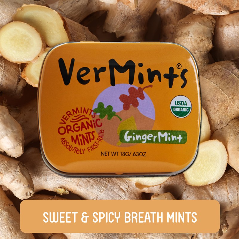VerMints Organic Breath Mints GingerMint - Real Ginger Flavored Candies