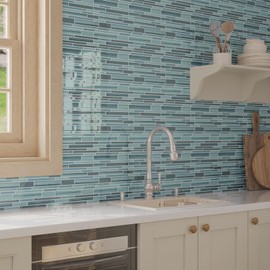 VaryPaper 20-Sheet Kitchen Tiles Peel and Stick Backsplash Blue Back Splash Stick on Tiles for Bathroom Wall Waterproof Removable Self Adhesive Vinyl Backsplash for Laundry Room 12''x12''