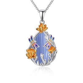 AIZANYU Dragonfly Necklace Sterling Silver Light Purple Agate Teardrop Pendant lilac Stone Animal Necklace Jewelry Gifts for Women