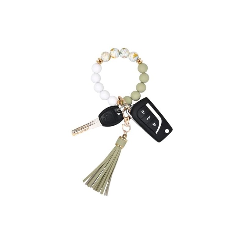 Pulsera de silicona con abalorio, llavero para mujer, con borla