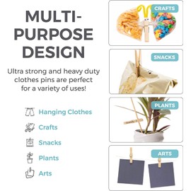 30 Traditional Wooden Laundry Pegs, Clothespins for Indoor and Outdoor Washing Lines, Clothes Drying Clips Also Perfect for Crafting, Art, DIY (1 Pack)